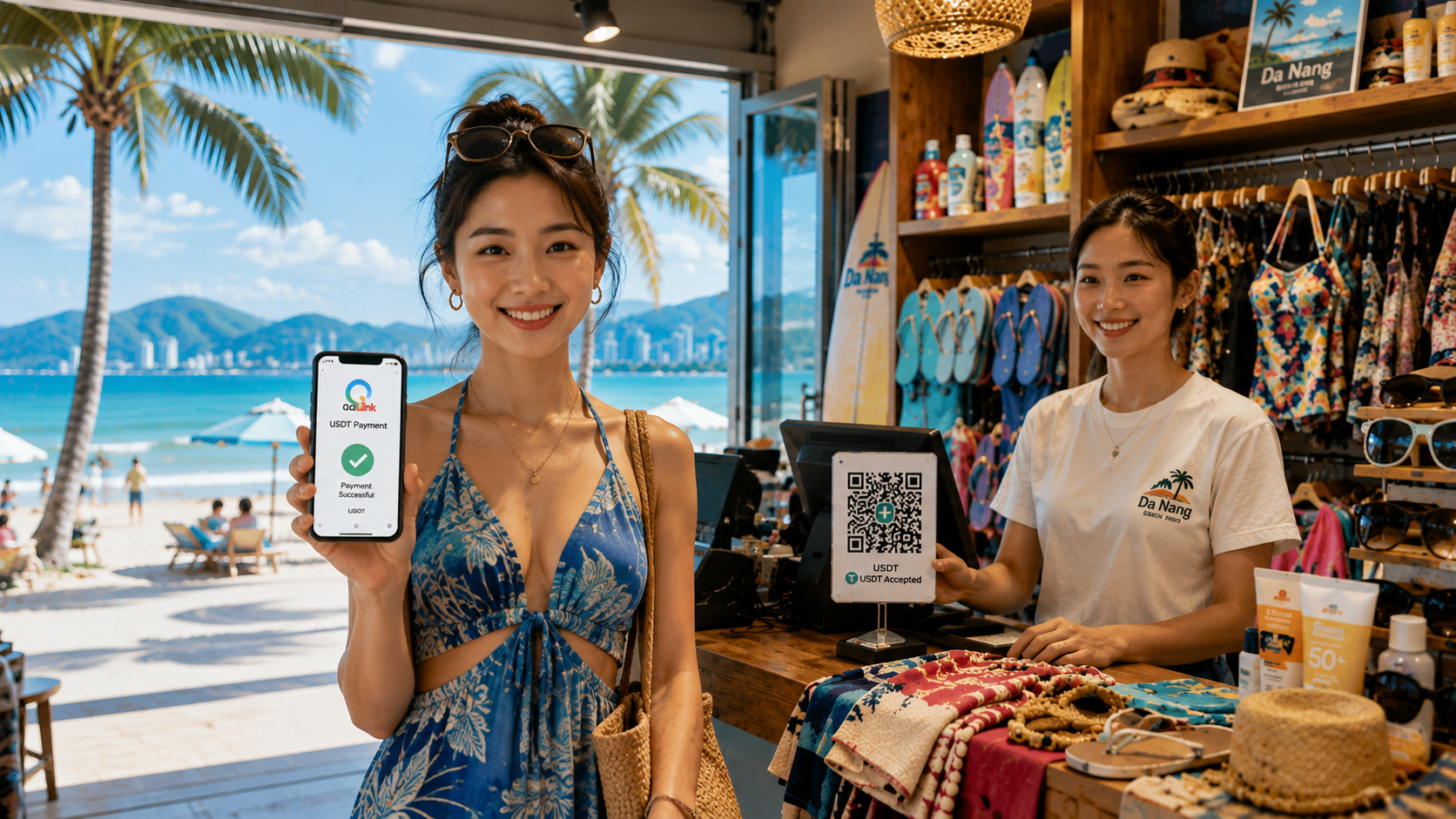 24 峴港海灘店親測 QQLink掃USDT 免換越南盾買防曬