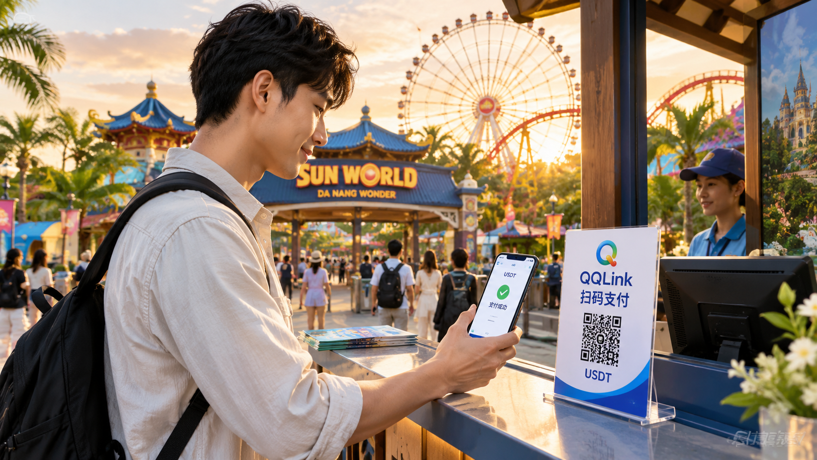 31 越南主題樂園消費,QQLink支援USDT掃碼支付